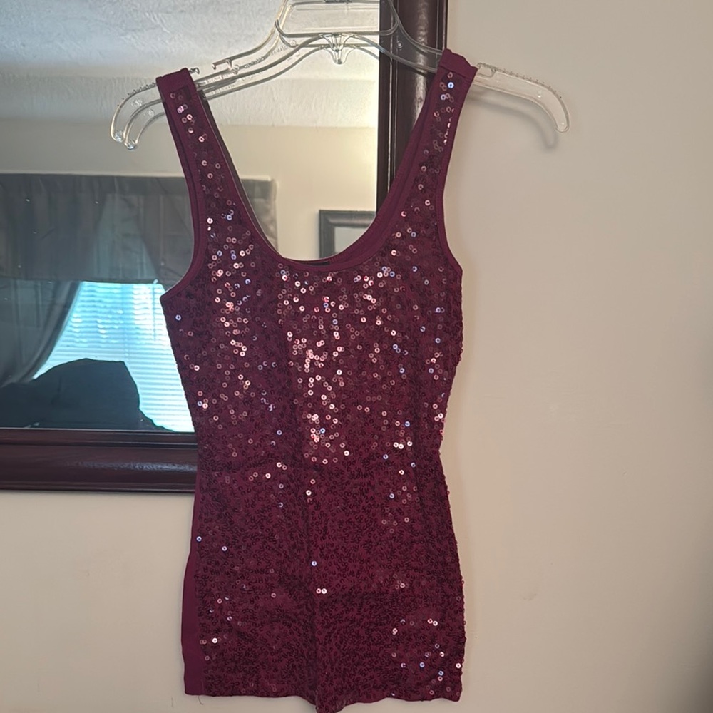 Burgundy Sequin Tank Top